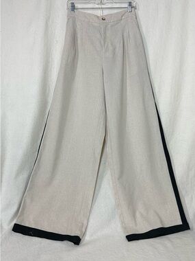 Commense Linen Wide Leg Contrast Trim Trousers NWT Size Medium.